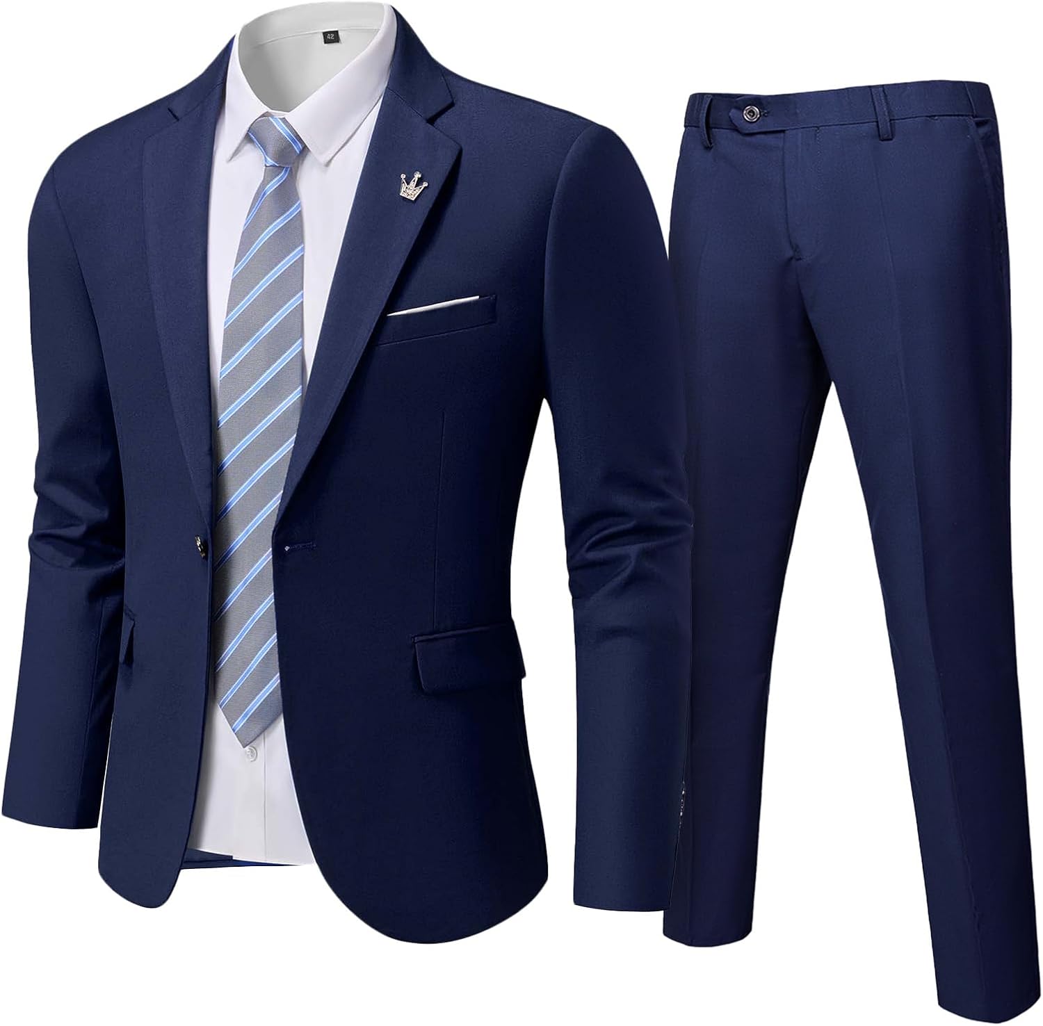 MY’S Men’s 2 Piece Slim Fit Suit, One Button Jacket Pants Set with Tie