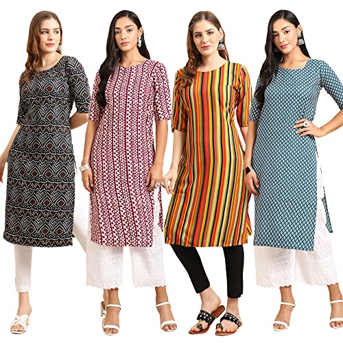 Image of Pinkmint Women's Crepe Digital Print Straight Kurta (Pack of 4)