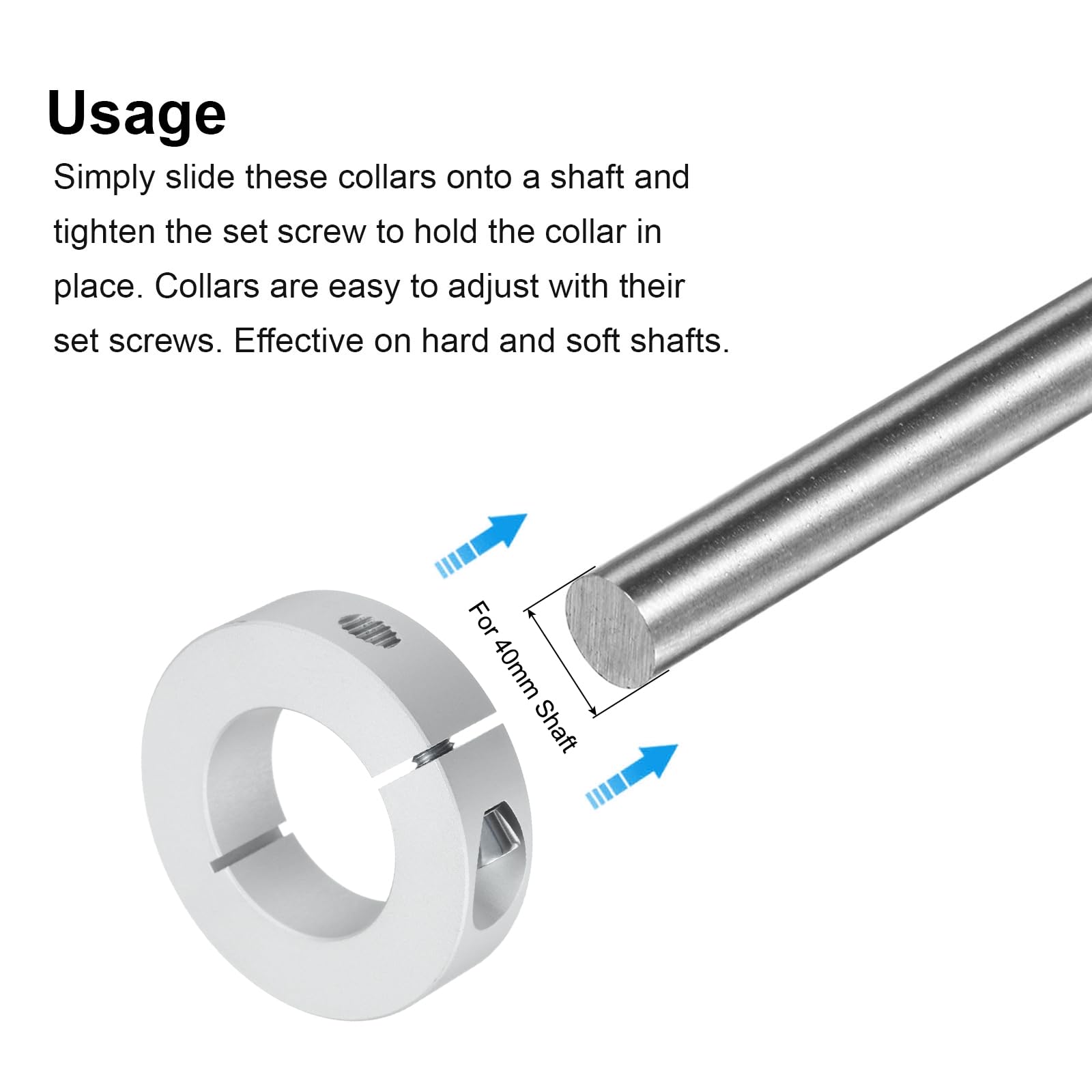 QUARKZMAN Set di Collari a Divisore Singolo per Albero 40mm, Un Pezzo Clamping Collars 70mm OD, 18mm Spessore, Collare Bloccaggio Lega Alluminio con Viti Fissaggio M8 e Una Chiave