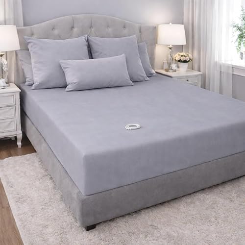 Redemption Shield Sábana bajera ajustable 10% plata 90% algodón peinado, puesta a tierra para un mejor sueño, gris, tamaño Queen