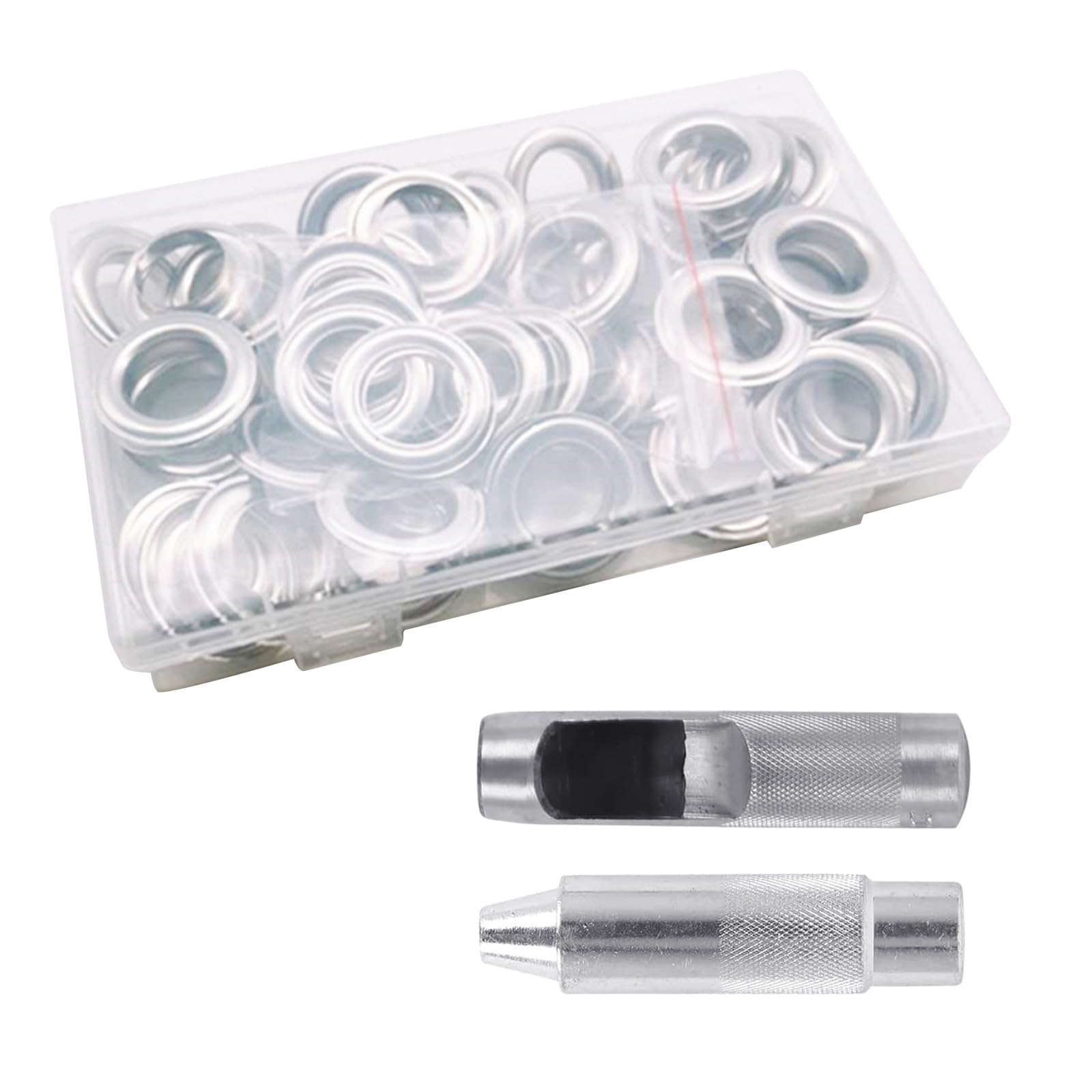 Set di 50 occhielli da 20 mm, kit assortito con scatola per attrezzi, kit di occhielli in metallo per pelle, tessuto, cinture, vestiti