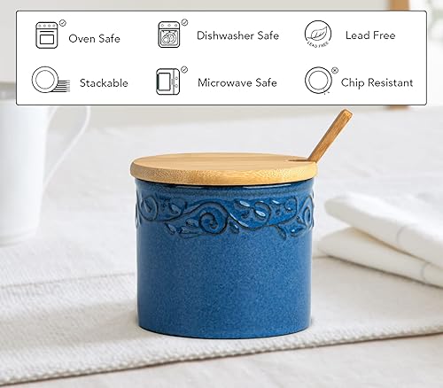 Miniatura 6 de Azucarero con tapa y cuchara Tarro de azúcar de cerámica Contenedor de cubo de azúcar azul Tarro de azúcar con cuchara Contenedor de azúcar con