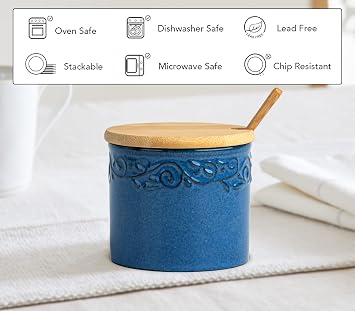 dgudgu Sugar Bowl With Lid And Spoon Blue Ceramic Jar Sugar Cube Container Sugar Dish With Lid And Spoon Sugar Cube Holder