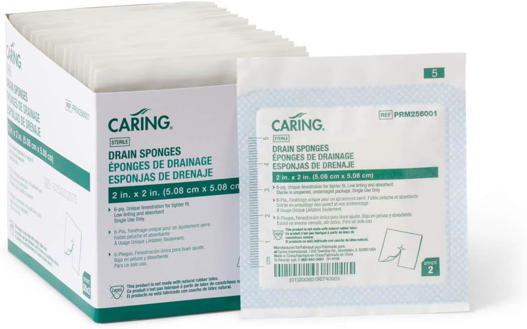 Medline Sterile, Non-Woven Drain Sponges, 2"x2", 6-ply, Ideal for Wound Dressing, Case of 1400