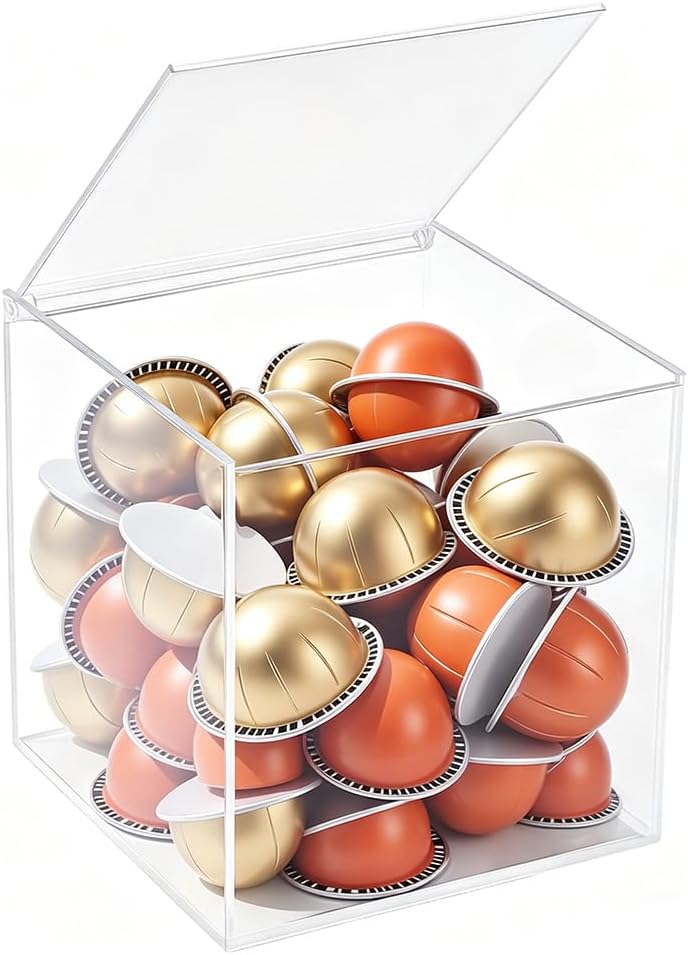 PH PandaHall Clear Acrylic Box Square Storage Container with Lid Transparent Display Case Coffee Pod Holder Candy Box for Jewelry, Crafts, Coffee Organization, 5.7x5.9x5.7inch