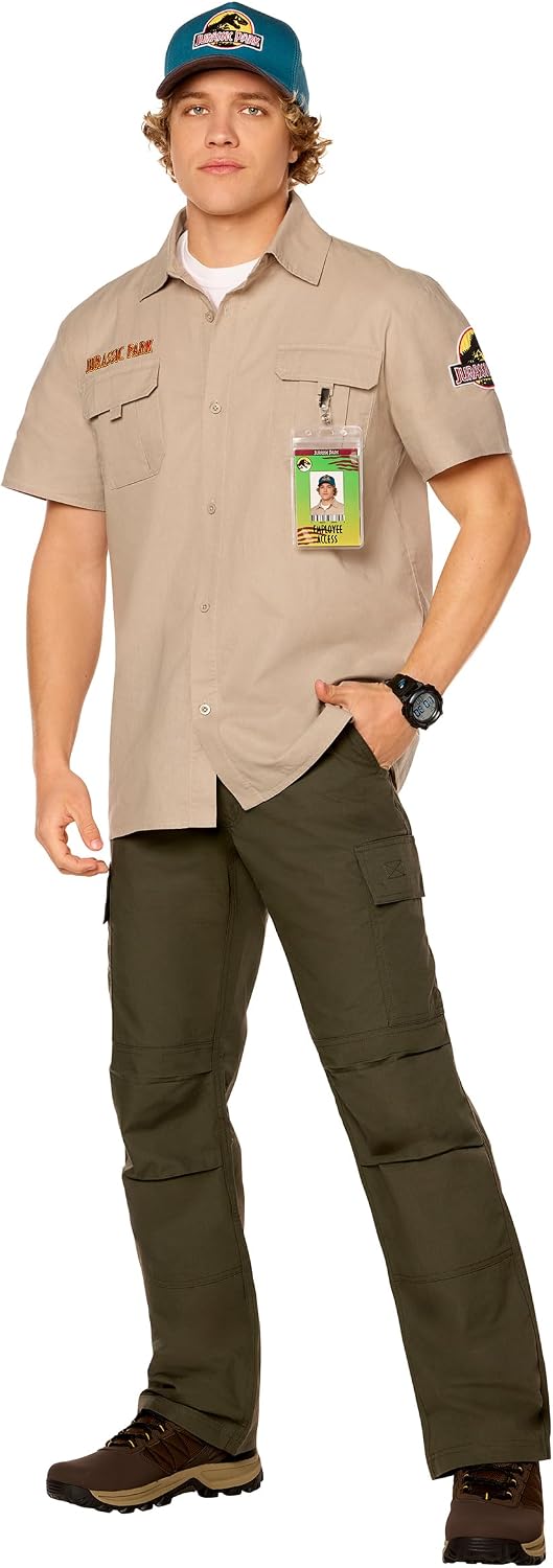 Spirit Halloween Jurassic Park Adult Work Shirt Costume Kit | Officially Licensed | Includes Shirt, Hat & Badge