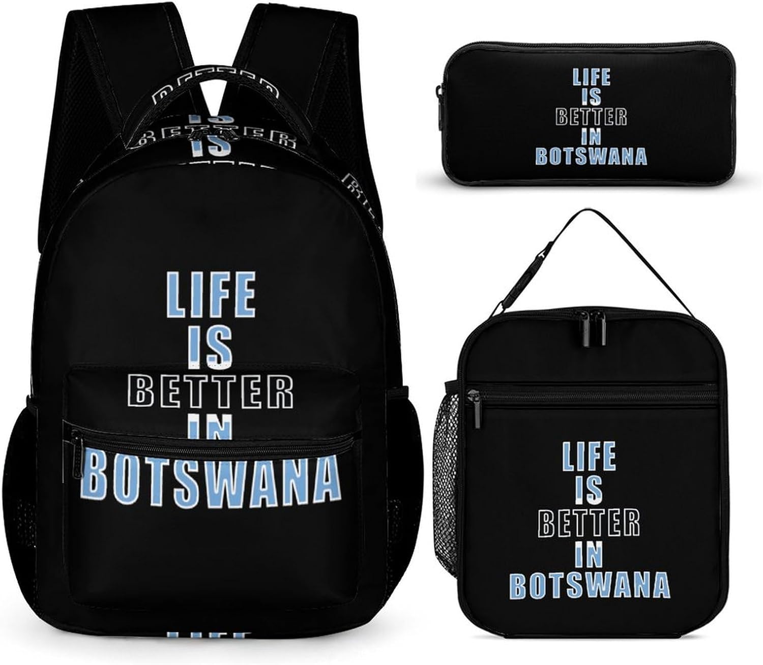 Life Is Better in Botswana Funny Backpack Set Lunch Bag Makeup Bag 3 in 1