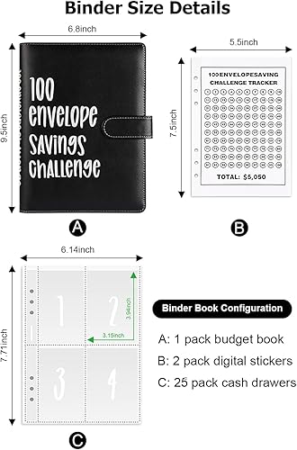 Miniatura 2 de Carpeta de presupuesto de desafío de ahorro de 100 sobres de dinero, carpeta de presupuesto A5 con bolsas de números, sobres de dinero de 100 días