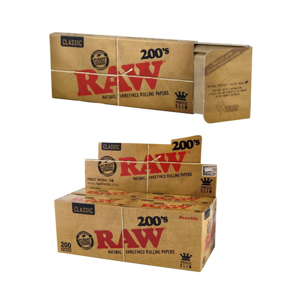 Raw 200's - Classic Raw Kingsize Rolling Papers - 200 Creaseless Papers per Pack (12 Packs - 2400 Papers)