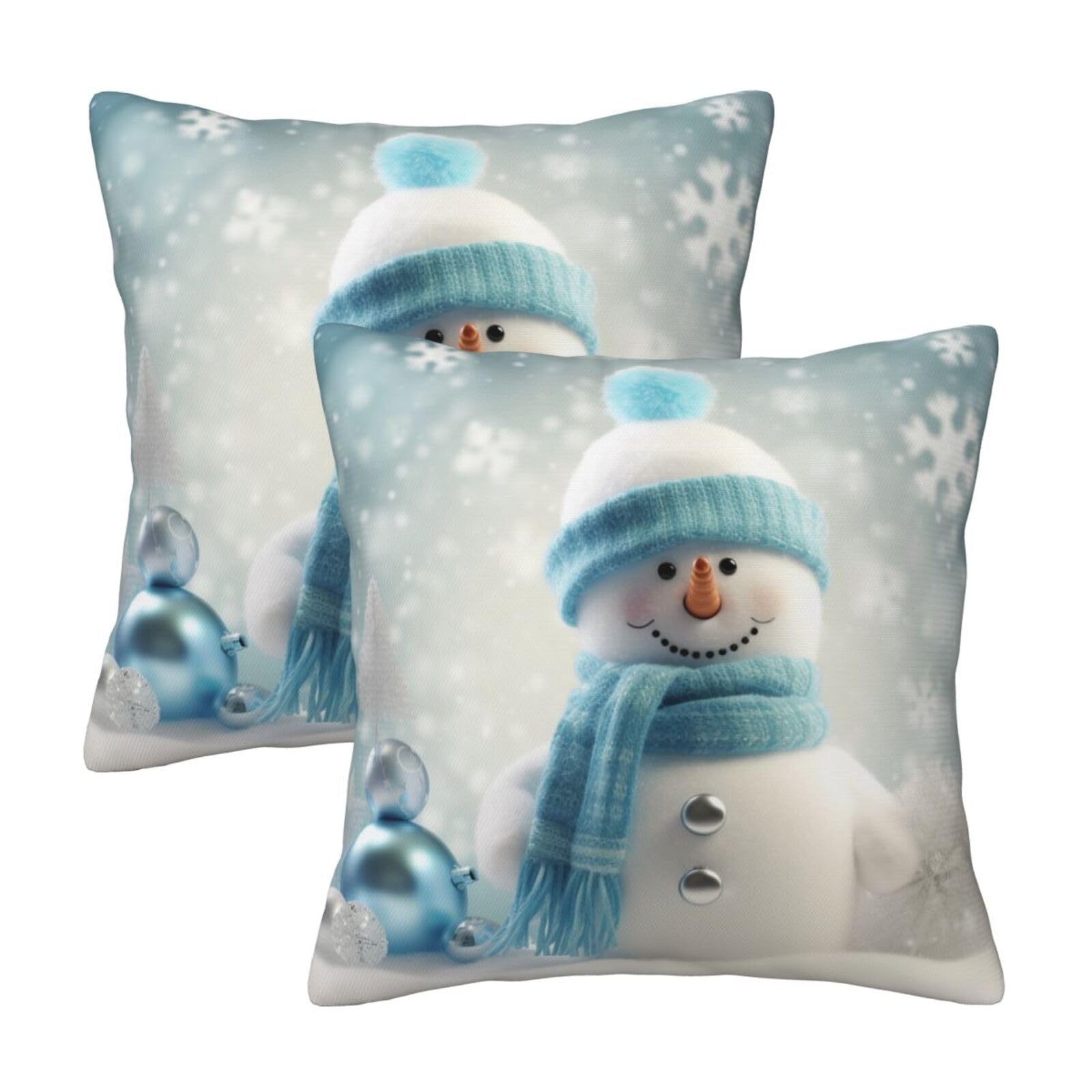 Happy Snowman Throw Pillow Cases 2 Pack Square Pillowcases Soft Pillow Protectors for Couch Livingroom Sofa Bed Office Car,30x30 CM