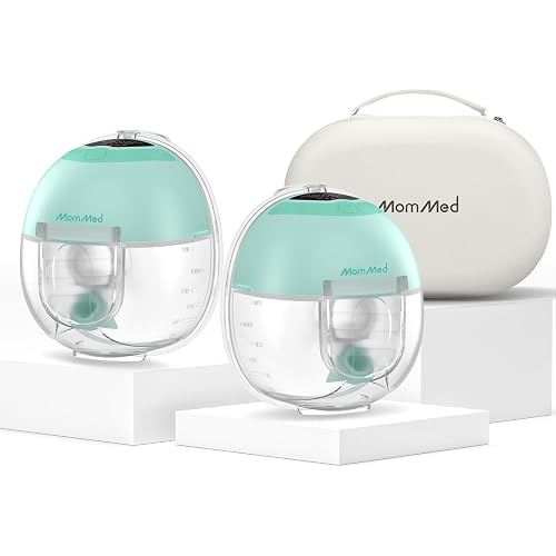 MomMed S33 Wearable Breast Pump with Case, Ultra-Quiet in-Bra Pump for Work & Night, One-Tap Pause, Night Light, Leakproof, 4 Modes 9 Levels, 17/19/21mm Inserts (Green, Double Pro (with Case))