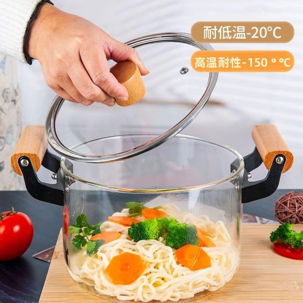 Fouytui 透明ガラス鍋、耐熱高ホウケイ酸ガラス製、直火・電陶炉対応、フタ付き両手鍋、家庭料理・煮込み鍋用、電子レンジ対応、便利