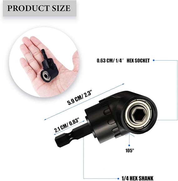 Right Angle Drill Attachment Adapter+ Impact Driver Socket Adapter Quick Release 1/2-Inch Square Drive to 1/4-Inch Hex Socket Adapter Converter Chuck Adaptor