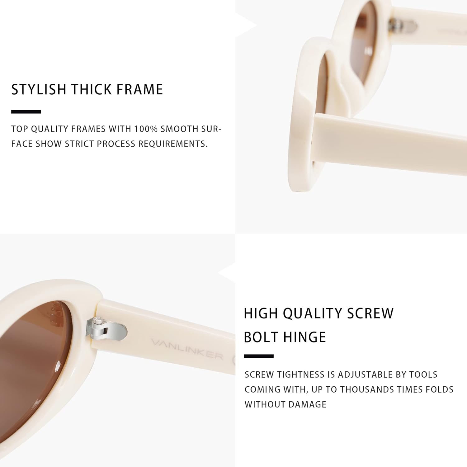 VANLINKER Polarized Retro Oval Sunglasses for Women and Men Small 90s Style VL9580 - Image 3