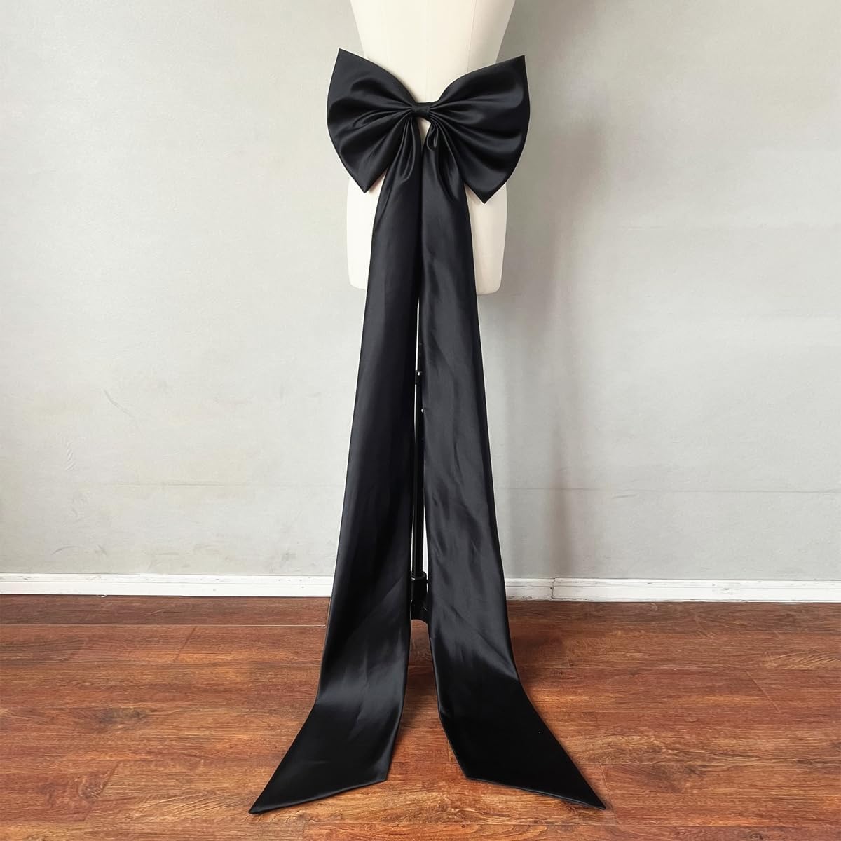 59" Long Bow for Wedding Dress Decoration Detachable Satin Bowknot White Black (Black-2 Layers Bow)