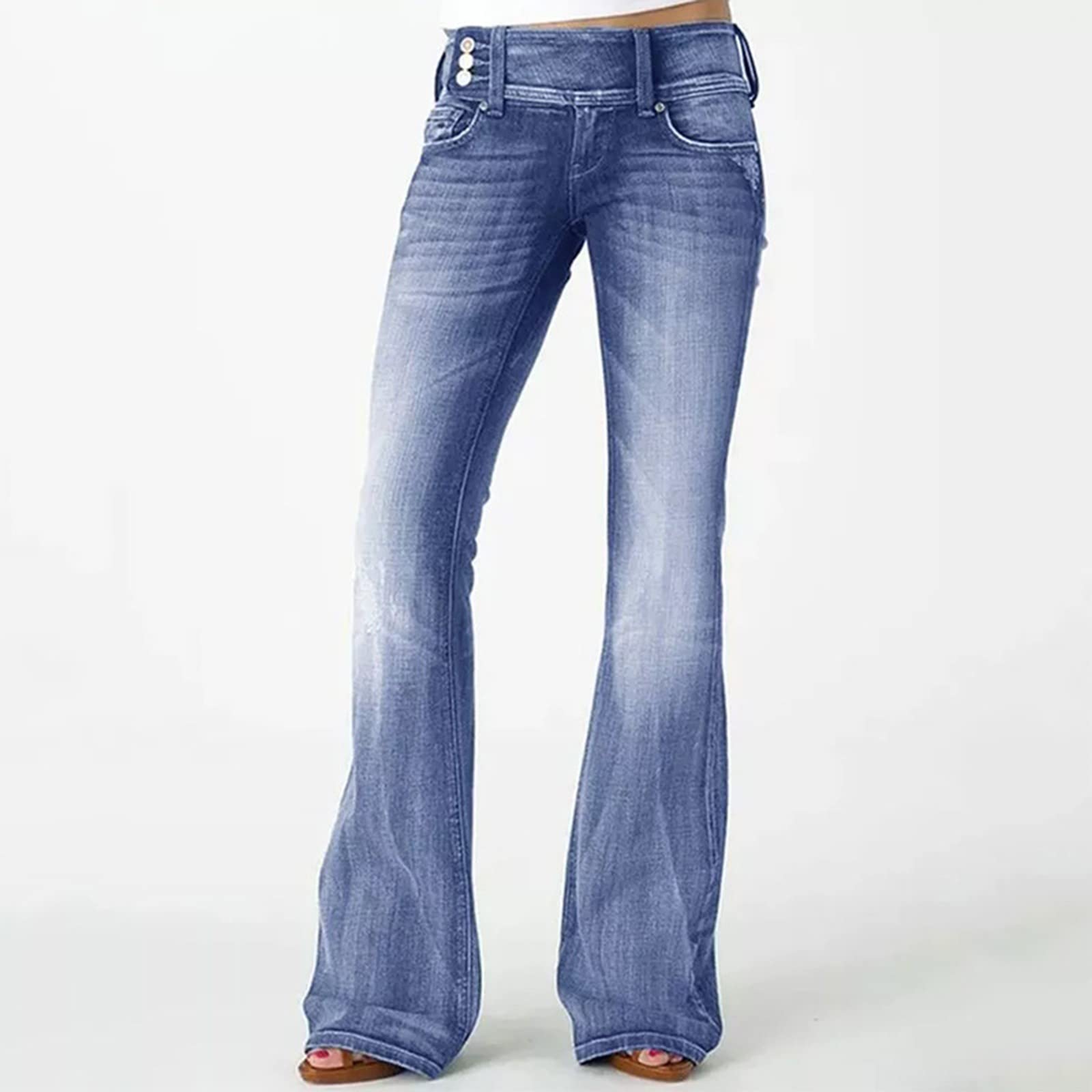 Generisch Pantalones vaqueros de verano para mujer, pantalones vaqueros para mujer, pierna ancha, pantalones vaqueros informales con bolsillos, pantalones de mezclilla, cintura alta, elásticos