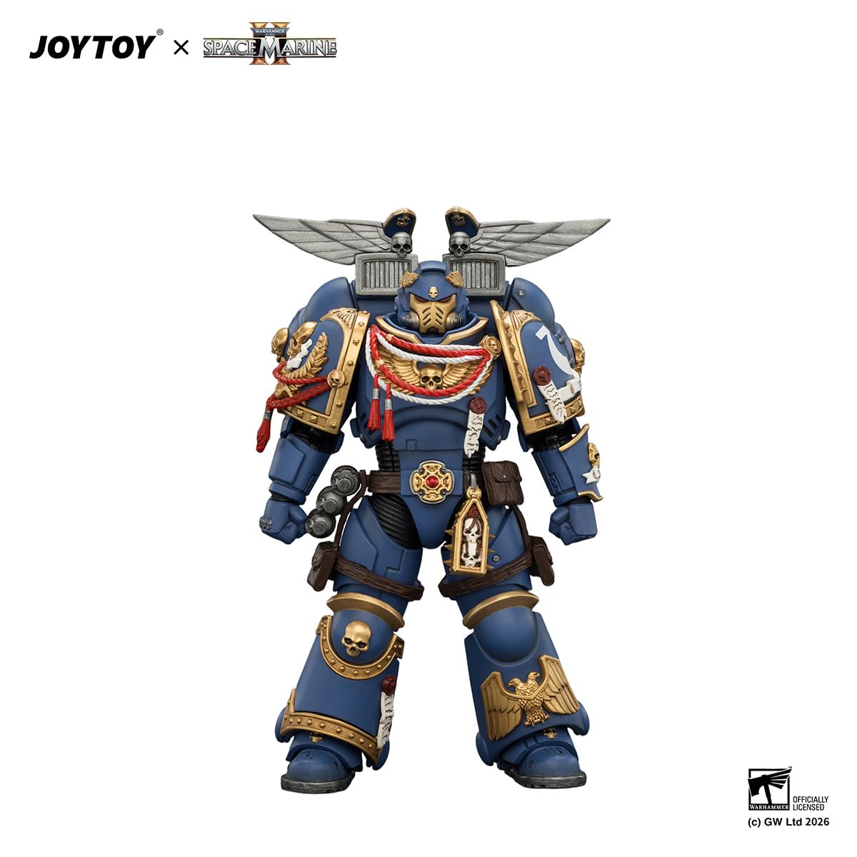 JOYTOY Ultramarines Warhammer 40K 1/18 figurki akcji edycja gier ultramaryny szturmowy intercessor z pakietem skokowym, młotem piorunowym i pistoletem neo-volkite, 10 cm, model kolekcjonerski