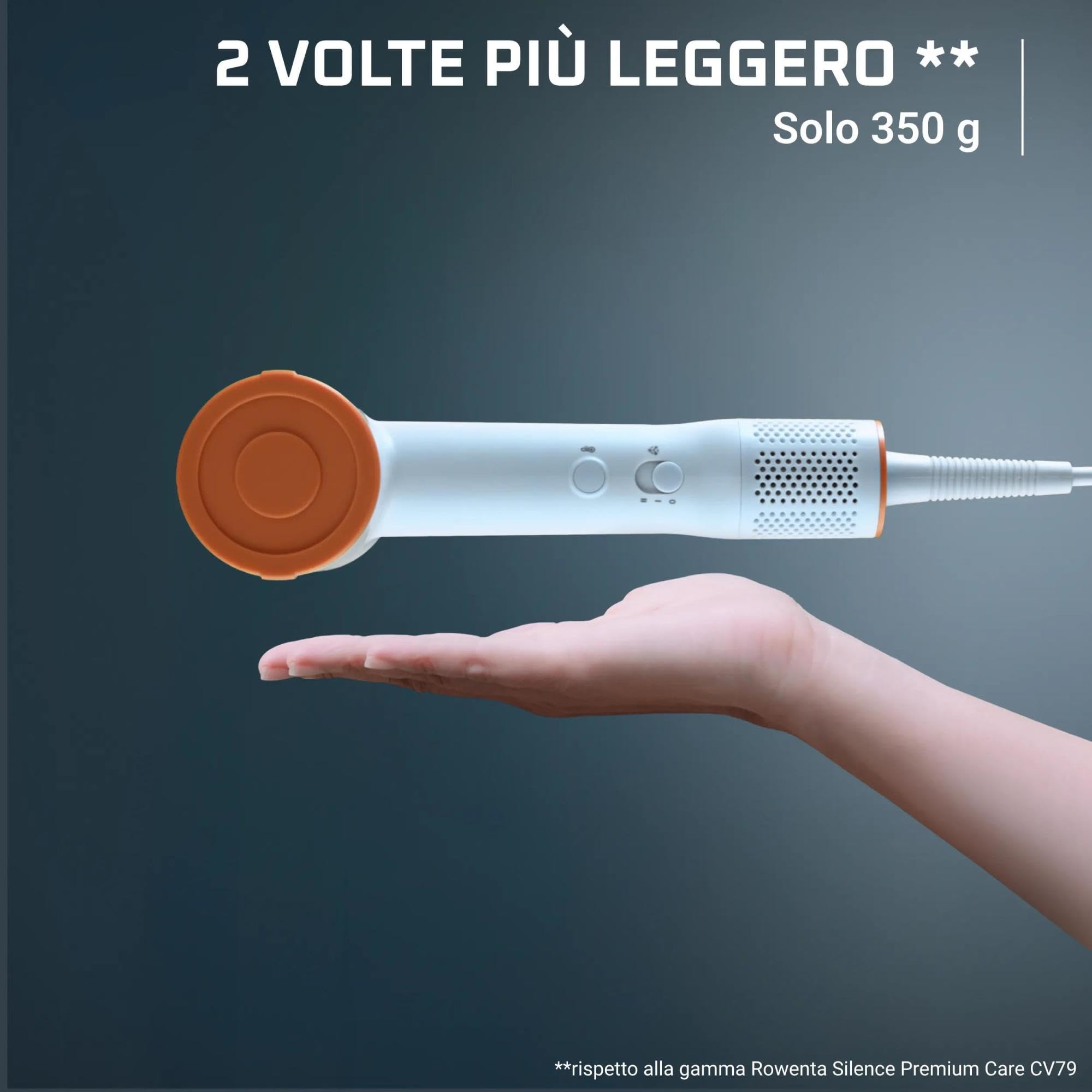 Rowenta Blumia Asciugacapelli Compatto e Leggero 350 g, Motore Digitale, Asciugatura Rapida, Generatore di Ioni, 3 Temperature, 2 Velocità, Beccuccio Magnetico, Blu