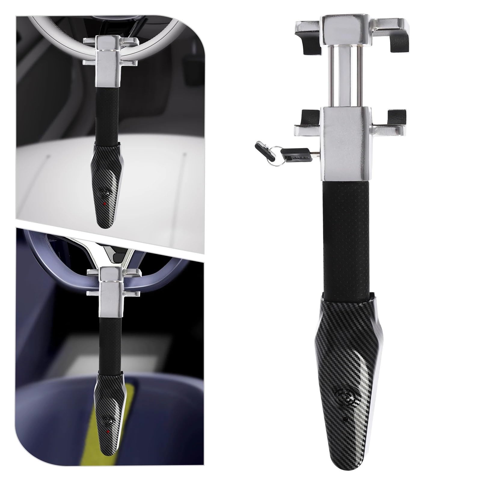 Bloqueo Volante Coche Bloqueo del volante con alarma, gatillo de vibración Sensor micromovimiento anticorte acero para seguridad automóvil