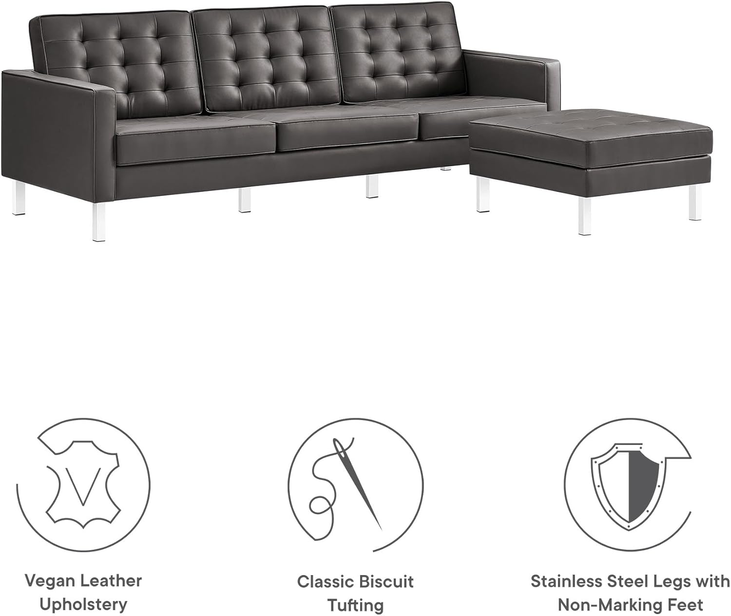 Modway Loft Sofa, Ottoman, Silver Gray