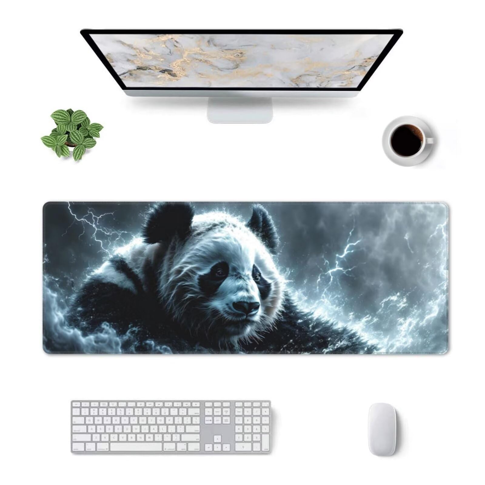 Tappetino Mouse, Tappetino Mouse Gaming Grande XXL 1500x800x3mm Tappetino Scrivania Mouse Pad, Base in Gomma Antiscivolo, Bordi Cuciti,Lavabile, Mousepad per Ufficio e Gaming (Panda Fulmine) R-596