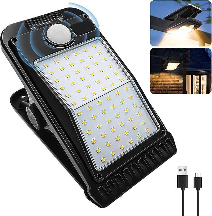 Luces solares con clip mejoradas 2024 para exteriores, 72 luces LED de pared superbrillantes con sensor de movimiento, 4 modos de luces de valla de seguridad, luces de camping, luces de pared