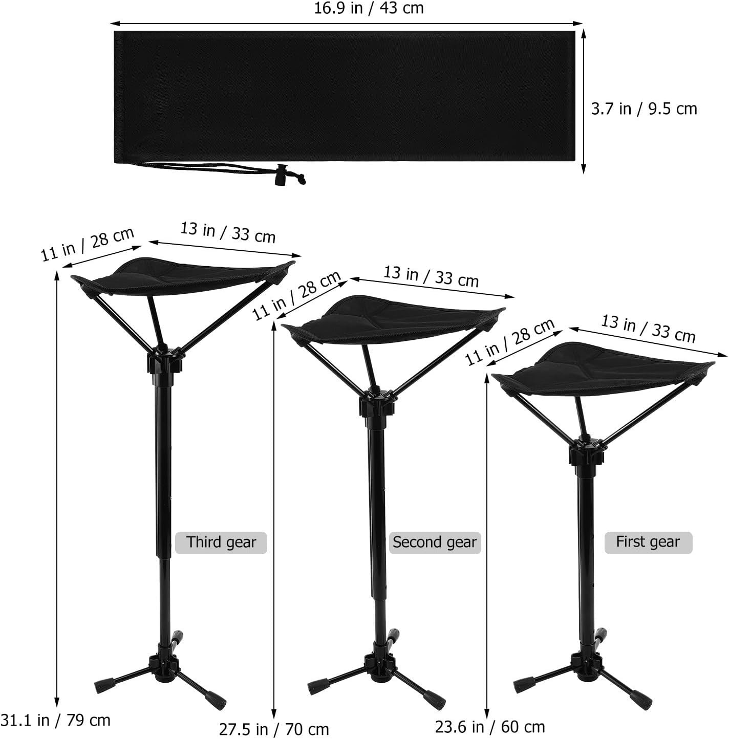 Portable Folding Stool for Adults with Telescopic Collapsible Legged Base, Adjustable Height Tripod Structure, Aluminium Alloy Material, Large Load-Bearing Capacity, for Fishing