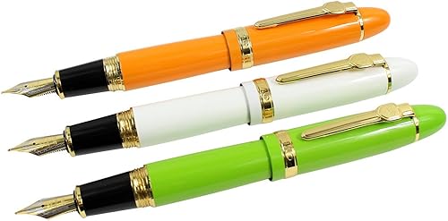 Jinhao 159 - Pluma estilográfica con borde dorado, punta media, 3 piezas, 3 colores