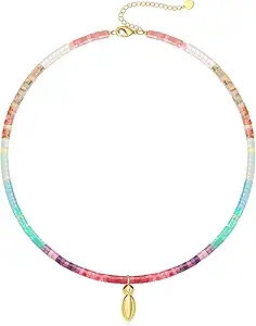 Beaded Initial Necklaces for Women Teen Girl Gifts Trendy Stuff Colorful Gemstone Choker Necklace with Bubble A-Z Stocking Stuffers for Teens Christmas Gifts for Her Birthday Summer Beach Jewelry for Daughter Sister Friend