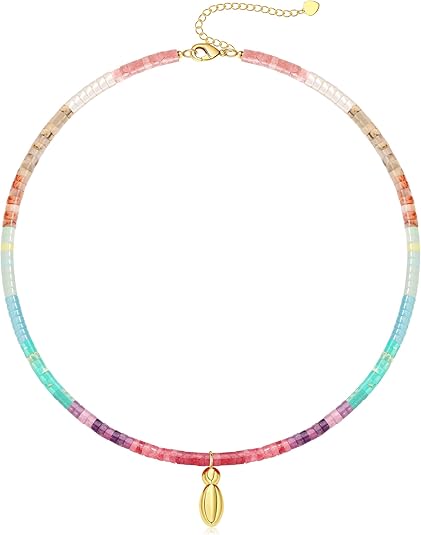 Beaded Initial Necklaces for Women Teen Girl Gifts Trendy Stuff Colorful Gemstone Choker Necklace with Bubble A-Z Stocking Stuffers for Teens Christmas Gifts for Her Birthday Summer Beach Jewelry for Daughter Sister Friend