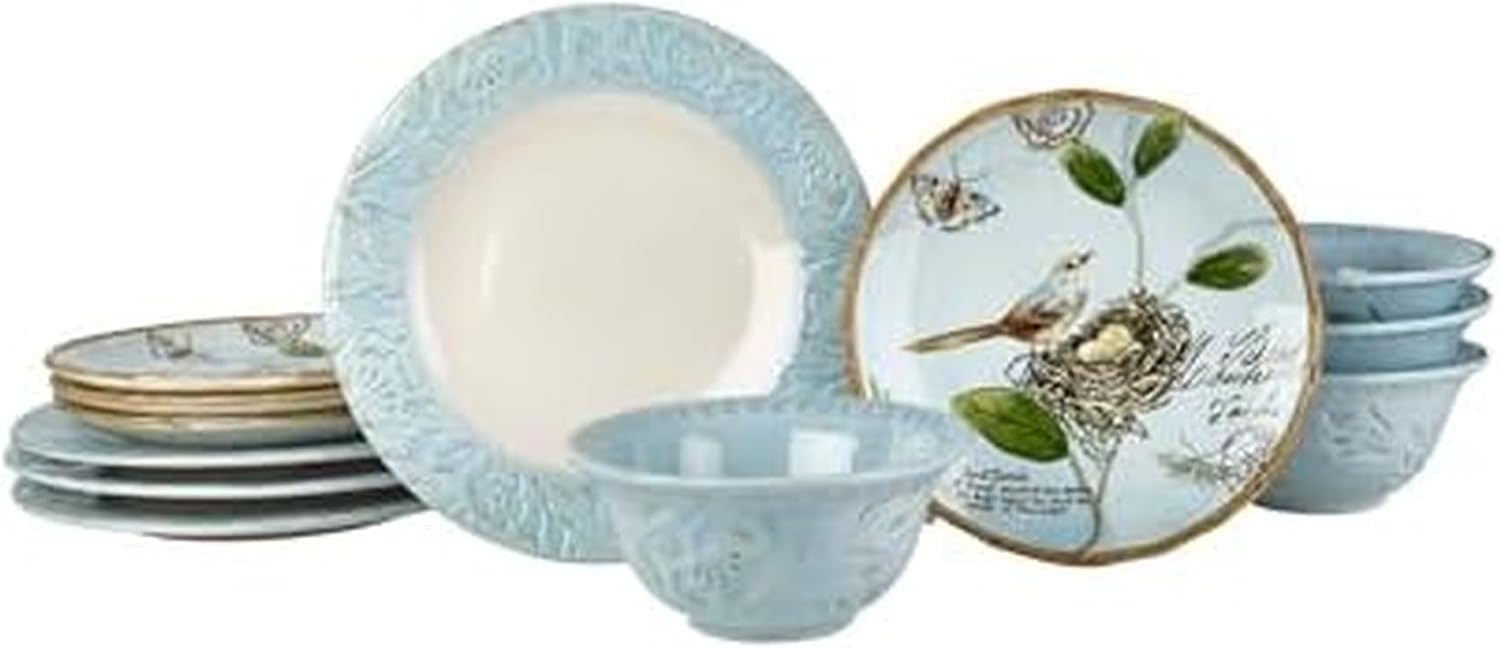 Fitz and Floyd Toulouse Blue 12 Piece Dinnerware Set, Service for 4