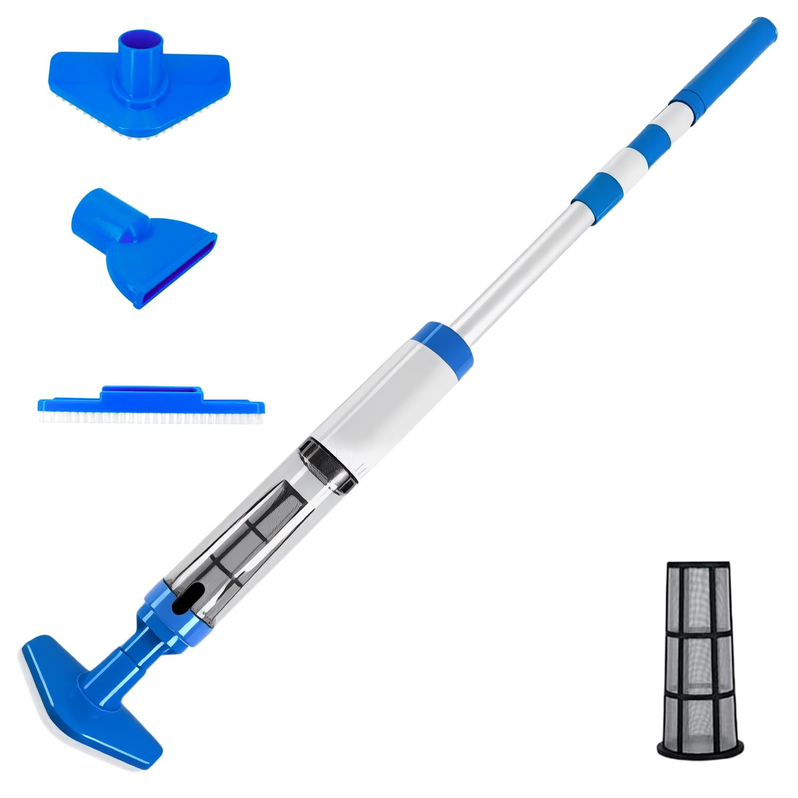 Bostar Aspirador Piscina con Mango Telescópico, 3 en 1 Limpiafondos de Piscina a Bateria Inalámbrica para Piscina Pequeñas SPA, 20L/min Caudal de Succión