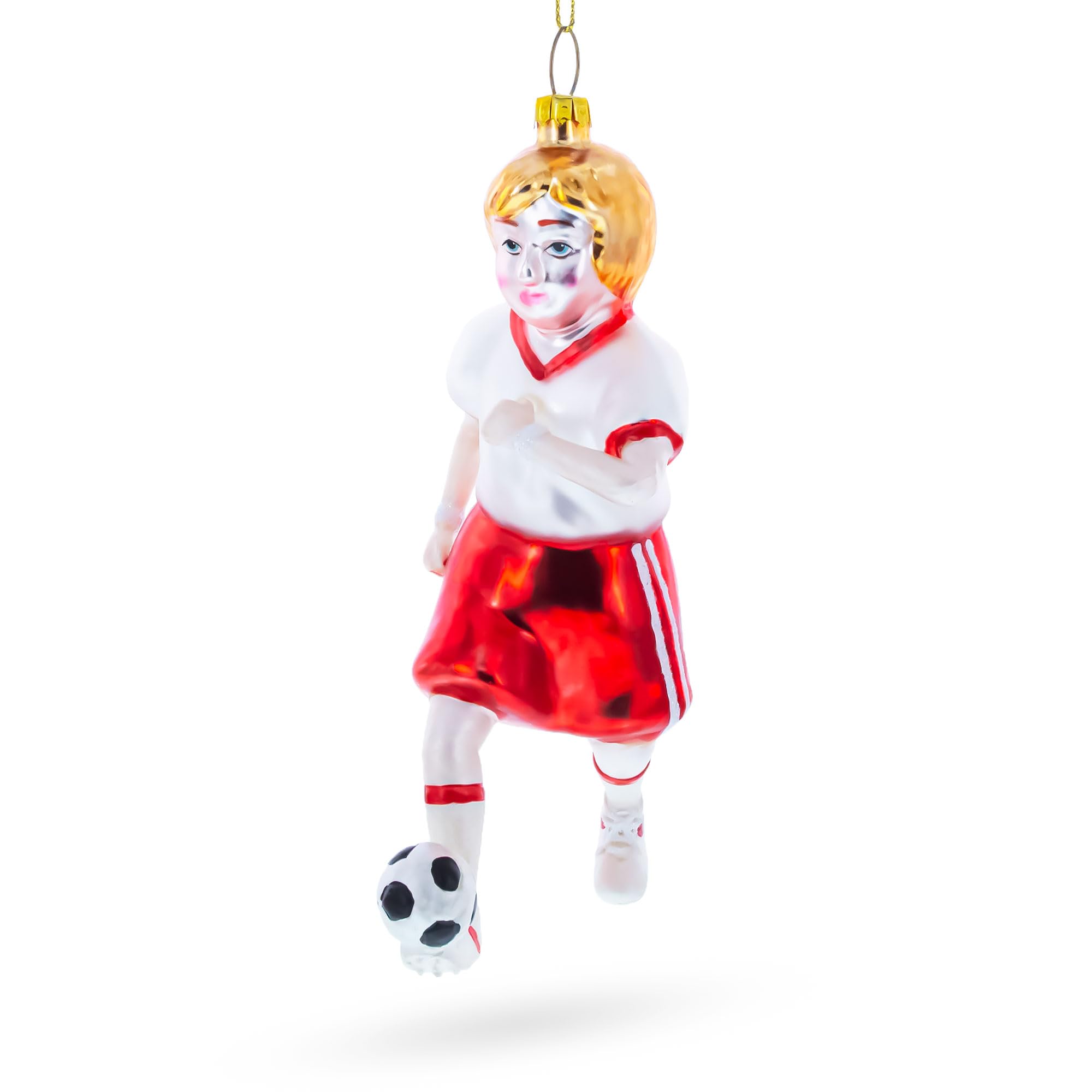 Décoration de Noël en verre fille au football cadeau pour sportive