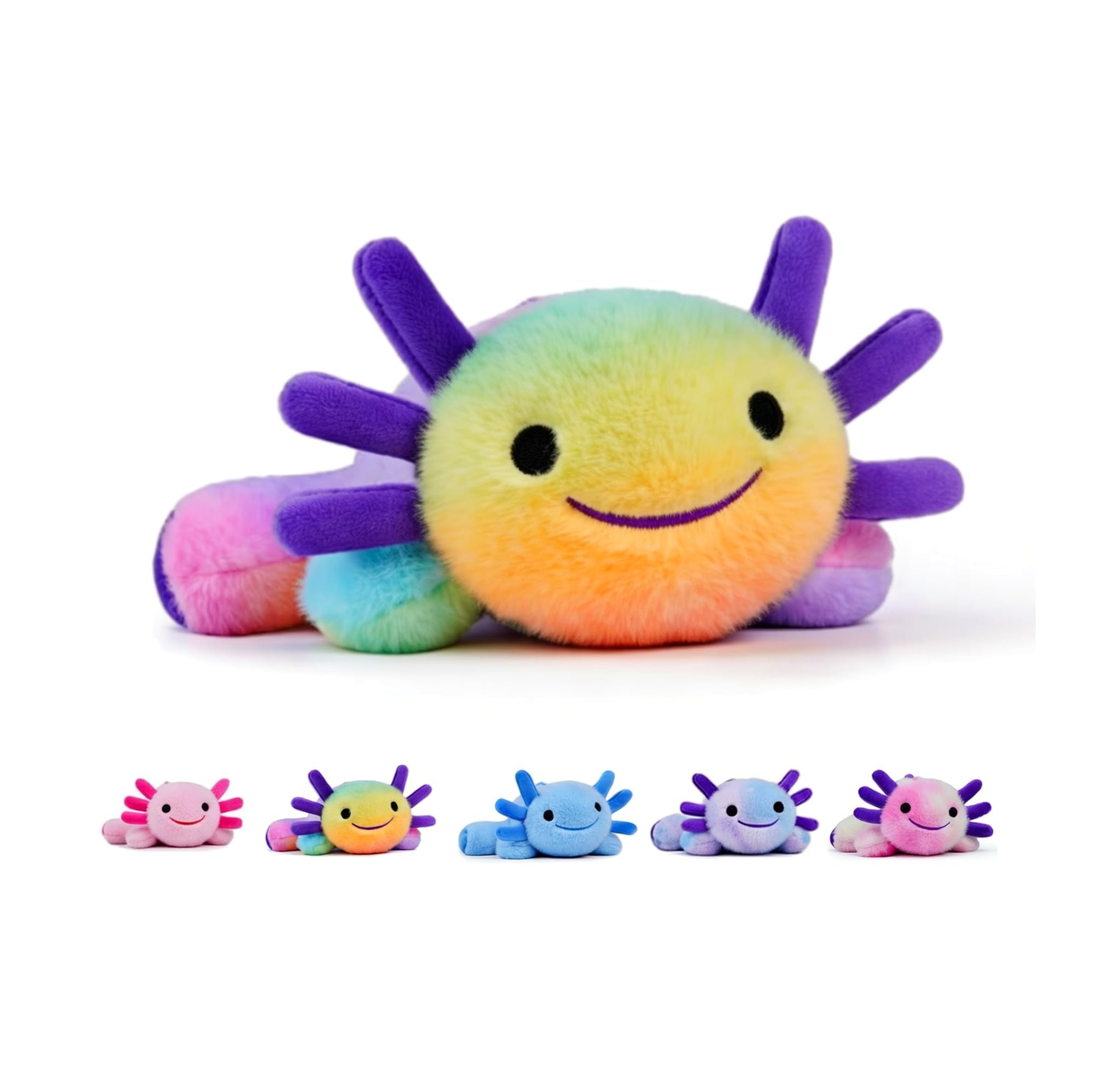 Rusokufo Stuffed Axolotl Plush Toy 22 cm Kawaii Salamander Soft Doll Purple Multicolor Rainbow Weighted Cute Present For Boys And Girls