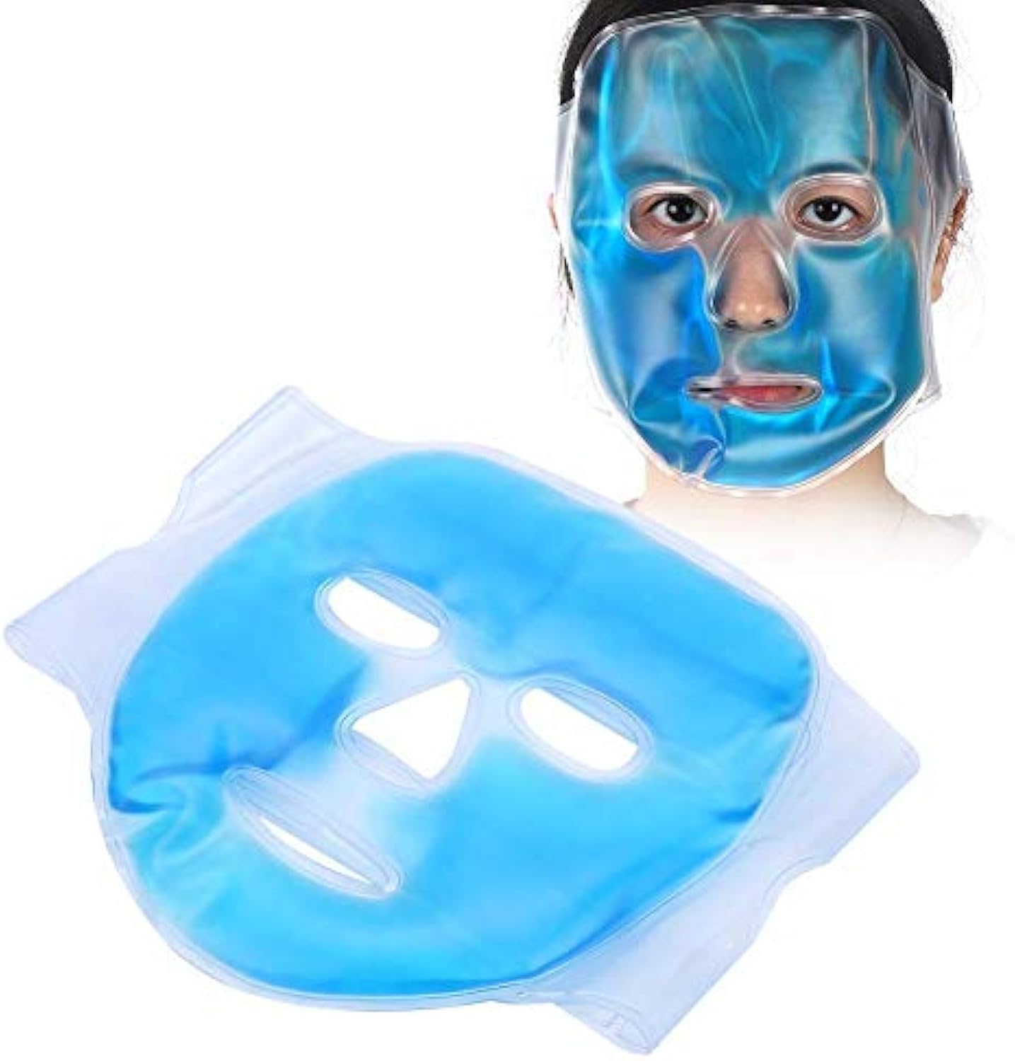 2Pcs Reusable Ice Face Mask, Masque Facial en Gel Réutilisable, Hot Cold Therapy Cold Gel Mask, Face SPA for Woman Sleeping, Fatigue Relief Full Face Sleep Mask for Swollen Face, Dark Circle, Migraine