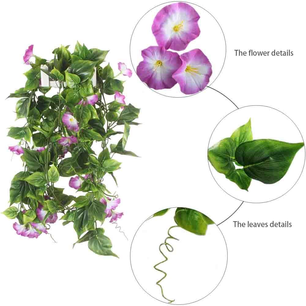 GTIDEA 2Pcs Artificial Vines,15Feet Morning Glory Hanging Plants Silk Garland Fake Green Plant Home Garden Wall Fence Stairway Outdoor Wedding Hanging Baskets Decor Purple - Image 7