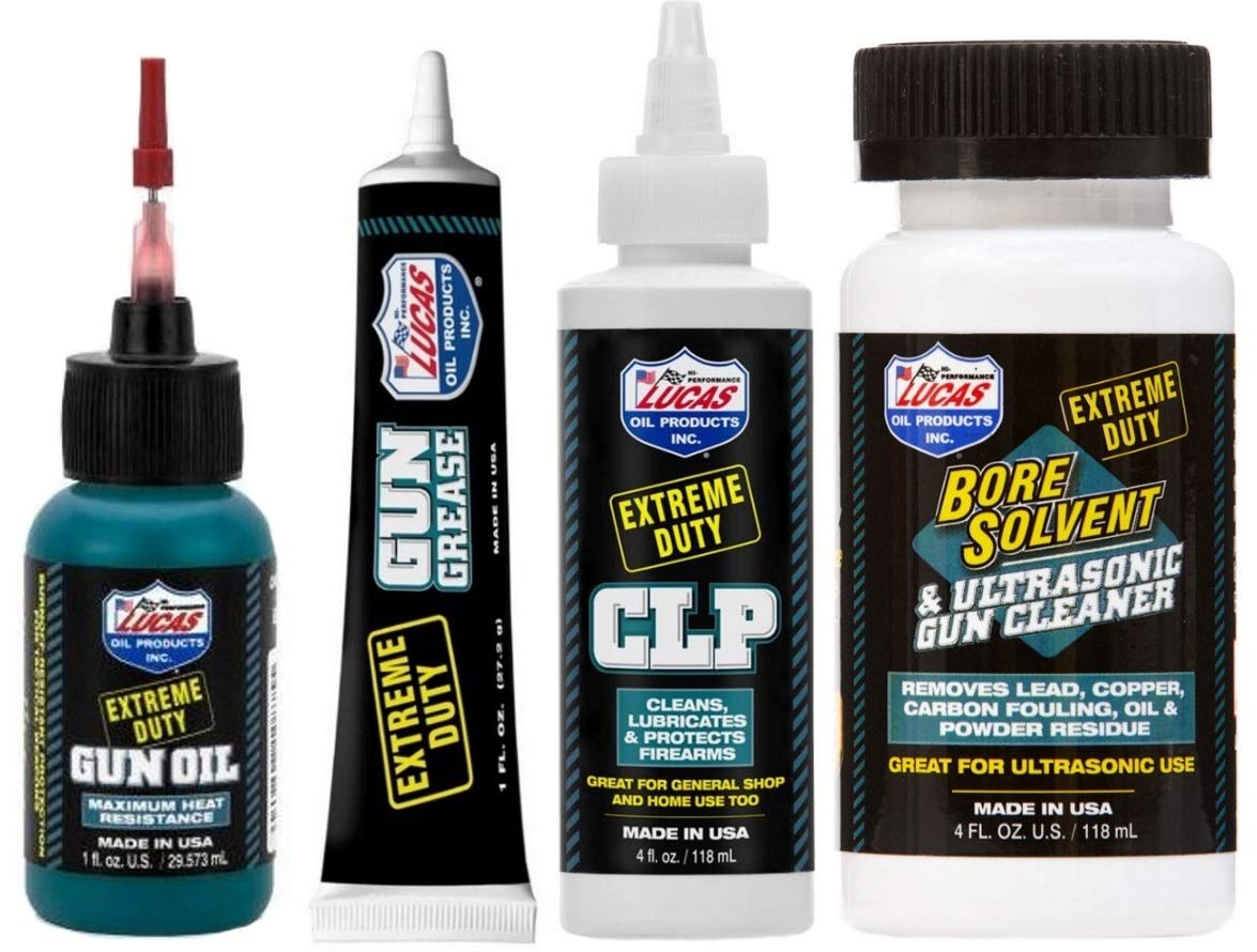Lucas Oil Extreme Duty Gun 1oz Needle Oiler, 1oz Grease, 4oz CLP, 4oz Bore Solvent