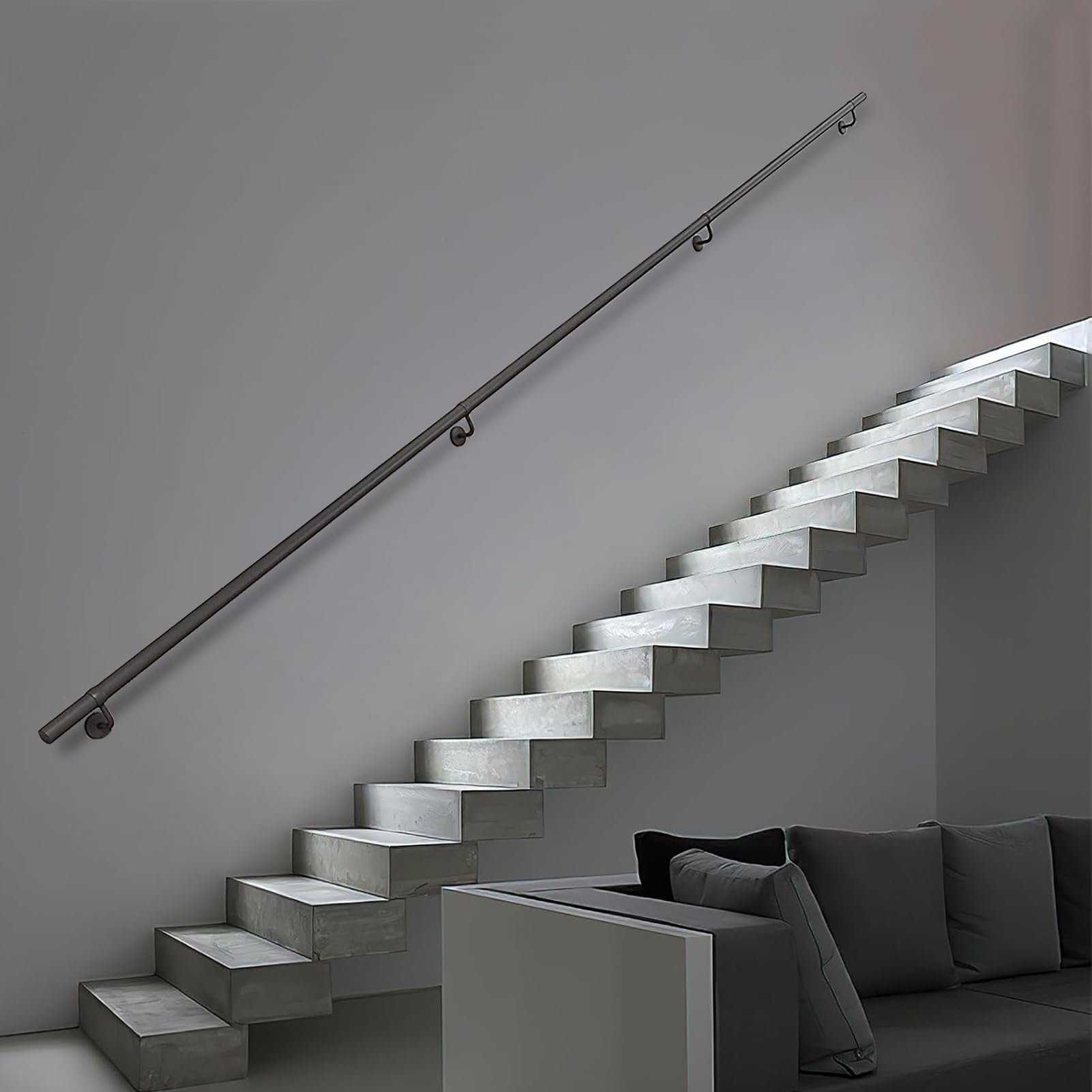 Balustre en fer forgé noir de 3,4 m au design contemporain épuré