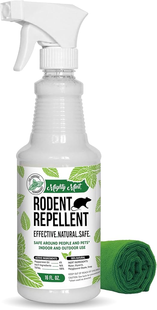 Mighty Mint Peppermint Oil Rodent Repellent Spray – Natural Indoor & Outdoor Control for Mice and Rats – Plant-Based, Extra-Strong Formula - 16 oz