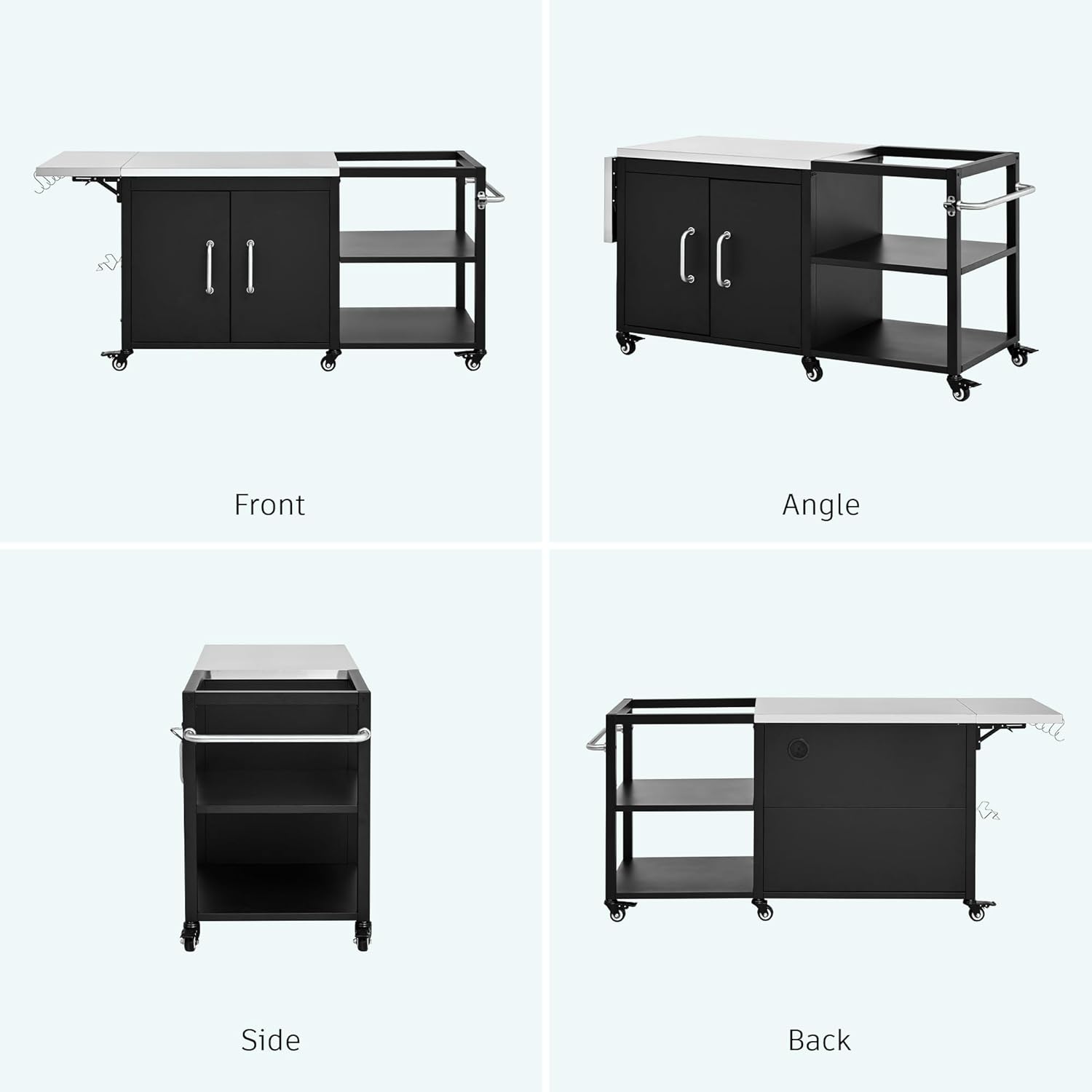 Merax 76.6" Outdoor Large Grill Cart with Storage Cabinet, Outdoor Kitchen Island with Steel Drop Leaf for Large Big Green Egg, Grill Table with Adjustable Shelf & Hooks & Bottle Opener for BBQ