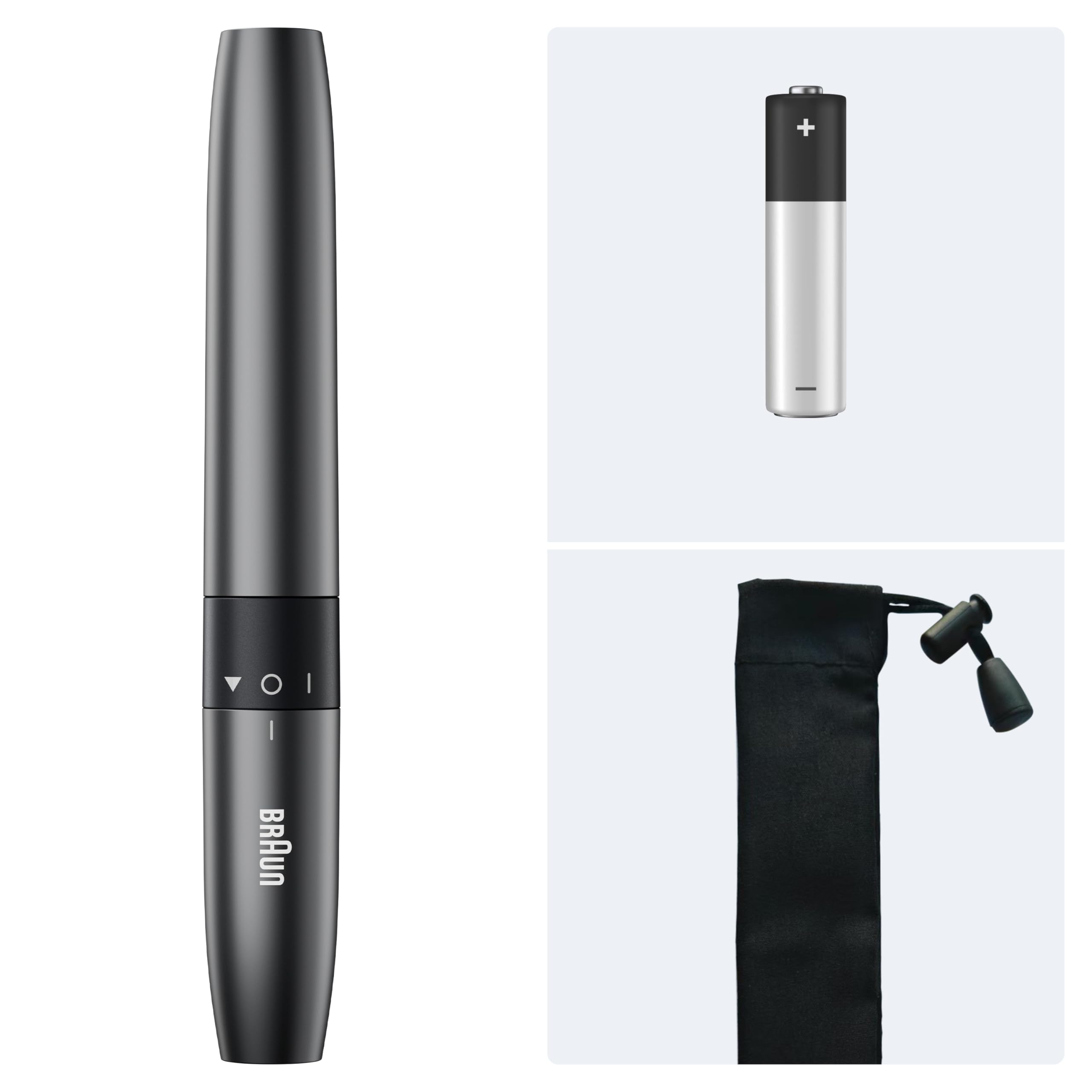 Braun EN21 Rifinitore per Naso e Orecchie, Grigio, a Batteria | Tascabile, Doppia Lama, Tecnologia SkinGentle, Lama Lavabile, Compatto e Pratico in Viaggio, Batteria AAA Inclusa