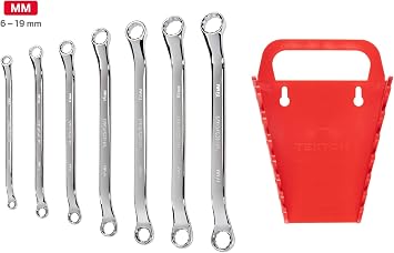 TEKTON 45-Degree Offset Box End Wrench Set with Store and Go Keeper, Metric, 6 mm - 19 mm, 7-Piece | WBE24407