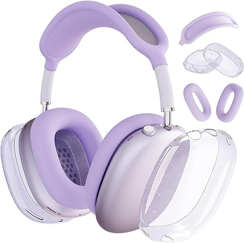 Vista 11 de Funda Protectora para Auriculares AirPods Max, Almohadillas de Silicona para los Oídos/Cubierta para la Diadema/Copas Auriculares de TPU Suave A1