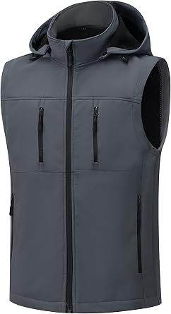 GGleaf Mens Softshell Vest Golf Vest with Hood Water-Resistant Breathable Running Vest for Hiking, Travel, Outdoor Sports