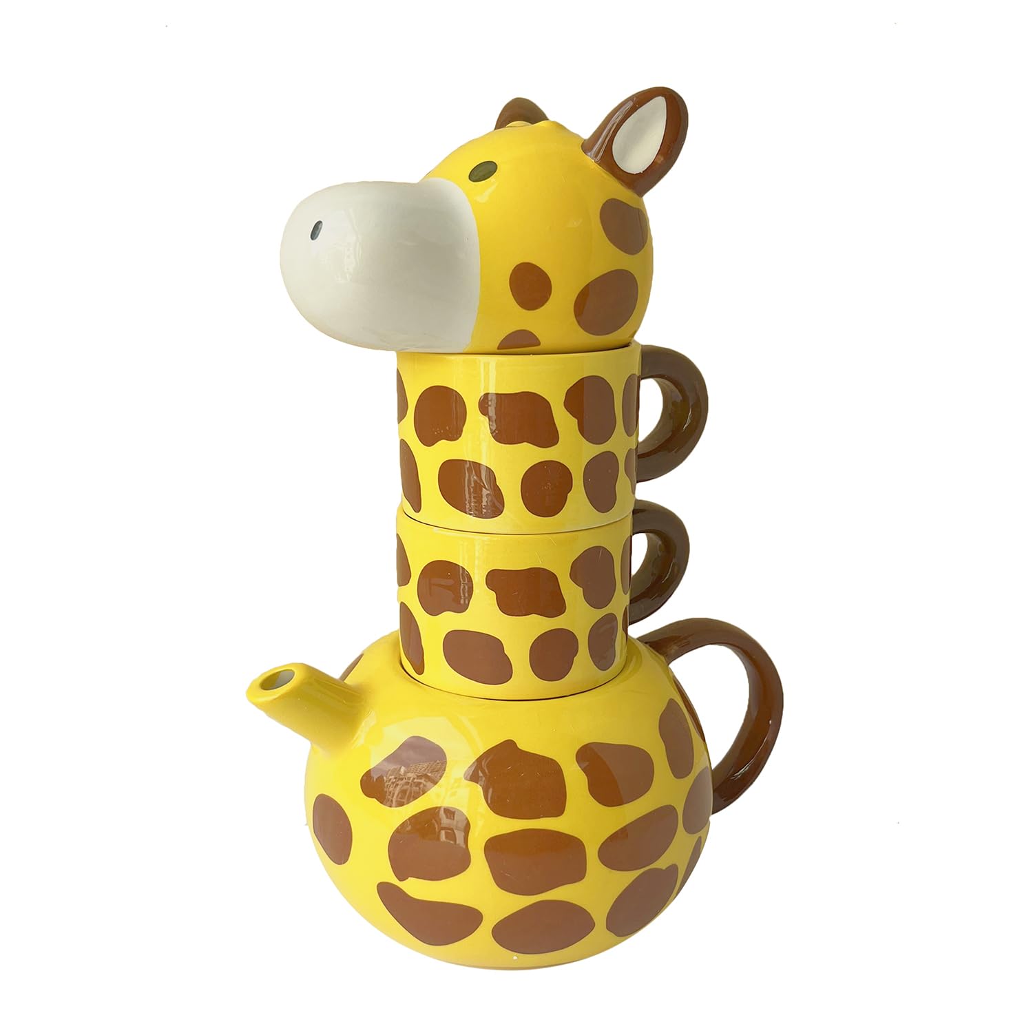 Senliart Ceramic Teapot with 2 Teacups Set, Cute Cartoon Animal Giraffe Tea Pot with lid