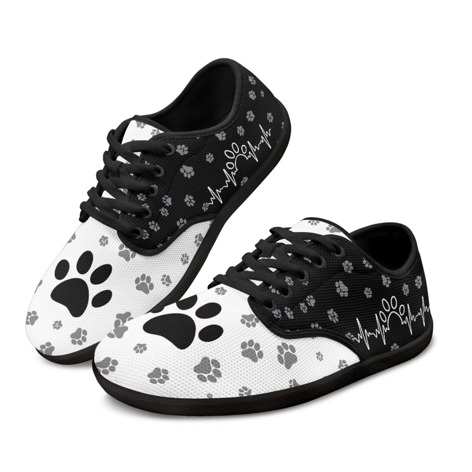 Binienty Black White Dog Paw Print Barefoot Shoes Men Barefoot Shoes Women Wide Toe Box Shoes Stylish Minimalist Zero Drop Shoes for Workout Hiking Cross-Trainer, Size 6