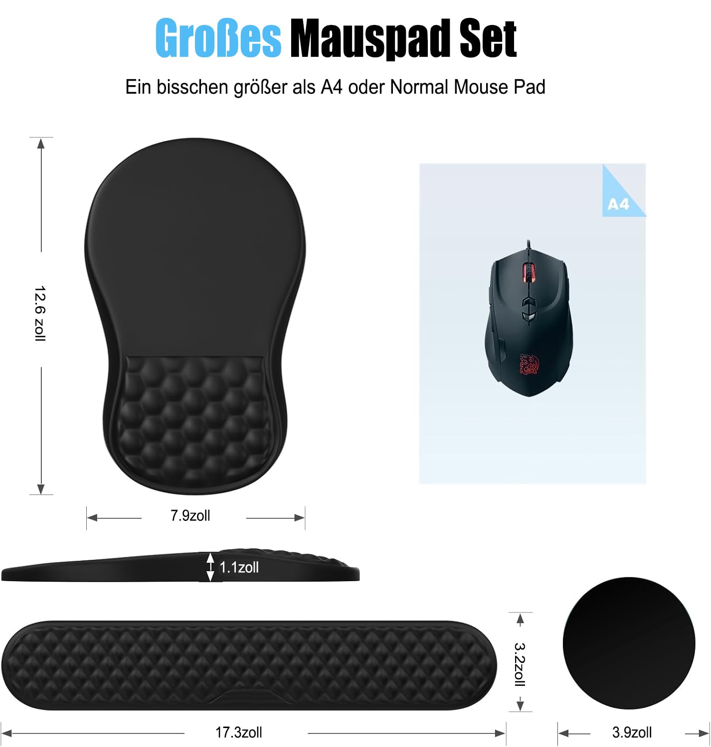 Ergonomische muismat met polssteun ondersteuning, muismat verlichting carpaal tunnel pijn, hele traagschuim muismat met antislip PU-basis, draadloze muismat, roze