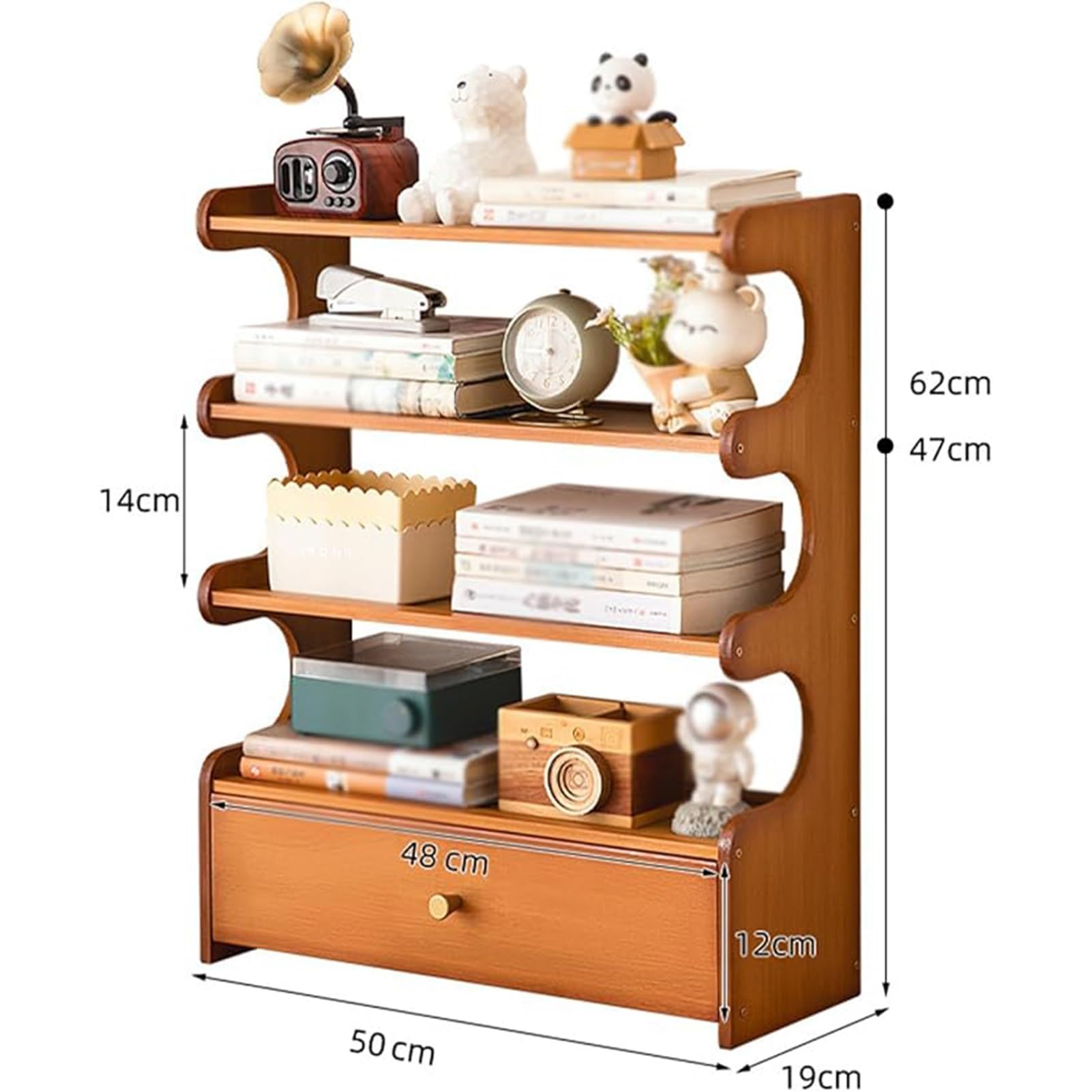 3/4-stöckiges Bambus-Schreibtischregal Mit Schublade, Ablagefläche Für Die Arbeitsplatte, Organizer Für Bücher, Bürobedarf, Homeoffice, Arbeitszimmer, Schlafzimmer(B,4-layer(50*19*62CM))