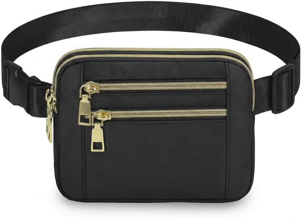 Waist Bag Fanny Pack For Women Men Small Belt Bag With Adjustable Strap And 4 Zipper Pockets Fashion Waist Packs For Gym Travel Running Hiking Workout(Black)