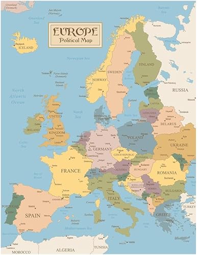 Mapa vintage laminado de Europa Viajes Mapa político Mapa Ciudades en detalle, Mapa de pared, Arte de pared, Ilustración geográfica, Destinos de disponible en Yaxa Colombia